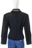 Byblos Black Wool Zip-Up Jacket with Costume Jewel Details on Collar