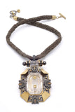 Lanvin Crystal Pendent on Braided Silk Ribbon Necklace