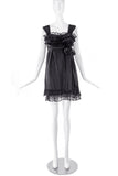 Anna Sui Black Chiffon Baby Doll Dress with Bow and Lace - BOUTIQUE PURCHASE PRICE