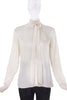 Balenciaga Ivory Wrinkle Silk Button-Up Bow Blouse