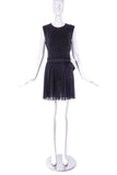 Bill Blass Black "Chanel" Style Chiffon Pleated Dress with White Silk Flower