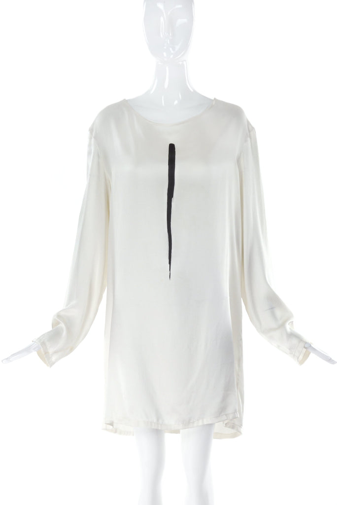 Ann Demeuleemeester White Silk Top with Brushstroke Print