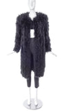 Sonia Rykiel Black Marabou Plume Feather "Fur" Coat with Shoulder Pads 1991 Collection