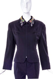 Byblos Black Wool Zip-Up Jacket with Costume Jewel Details on Collar