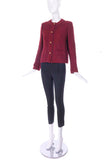 Chanel Burgundy Classic Tweed Jacket with Gold Lion Buttons - BOUTIQUE PURCHASE PRICE