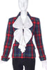Vivienne Westwood White Ruffle Bow Front "Pirate" Blouse with a Saint Laurent Rive Gauche Tartan Fitted Jacket