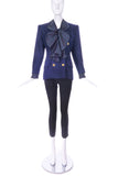 Saint Laurent Rive Gauche Navy Peacoat with Vivienne Westwood Black Ruffle Bow "Pirate" Blouse