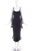 Claude Montana Black Column Gown Dress with Chiffon Cape