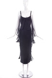 Claude Montana Black Column Gown Dress with Chiffon Cape