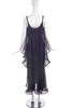 Claude Montana Black Column Gown Dress with Chiffon Cape
