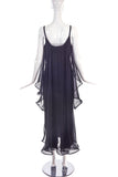 Claude Montana Black Column Gown Dress with Chiffon Cape