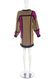 Pierre Cardin Gold and Pink Metallic Lurex Knit Mondrian Dress