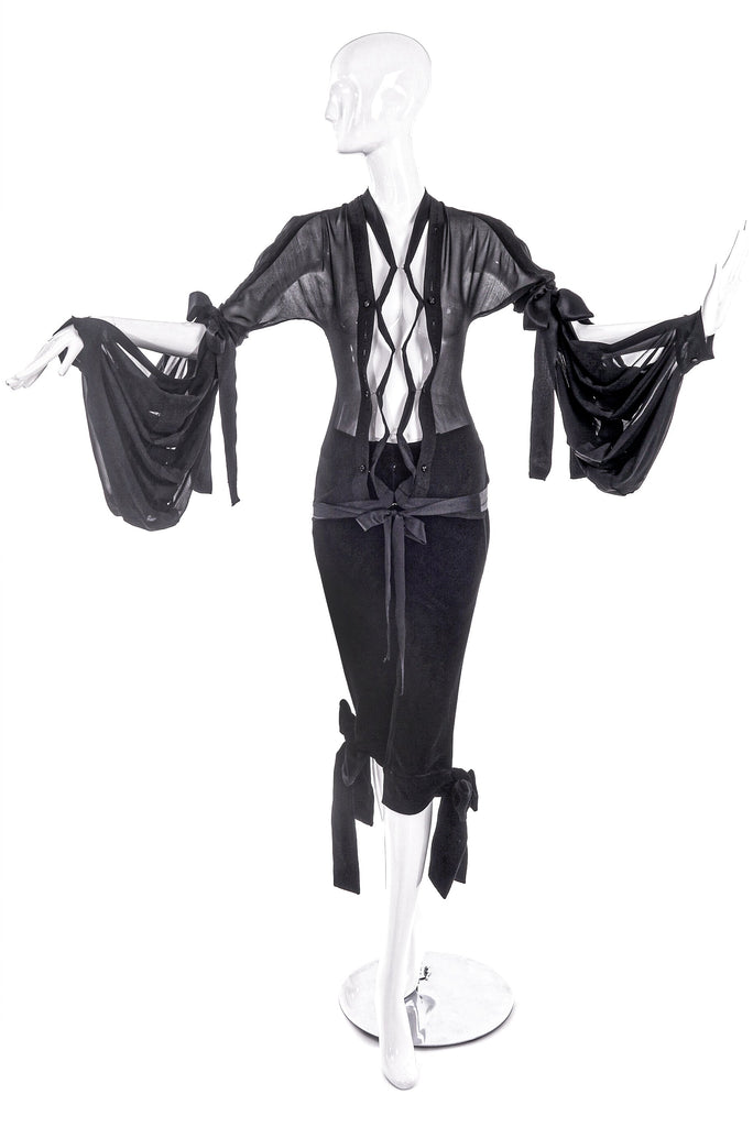 Yves Saint Laurent by Tom Ford "Pirate" Black Chiffon Tie Blouse and Black Velvet Crop Pants