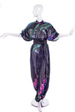 Leonard Black Chiffon Caftan Jumpsuit with Signature Flower Print Kaftan