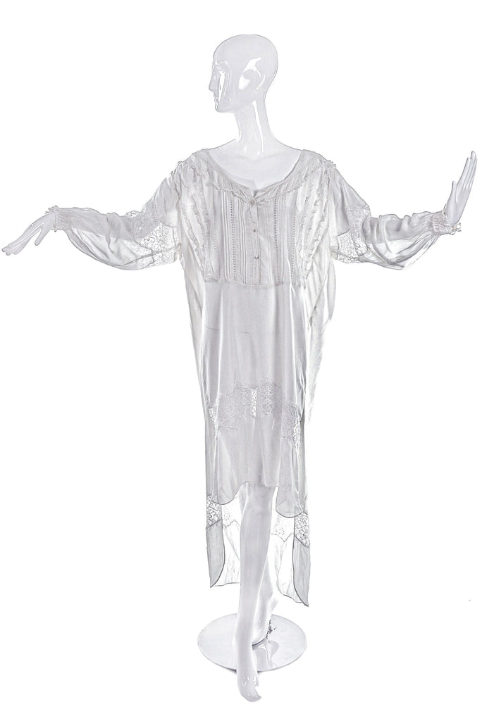 Faith Connection White Lace Silk Oversized Nightgown Dress