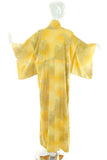 Vintage Yellow Golden Silk Kimono With Flower Print