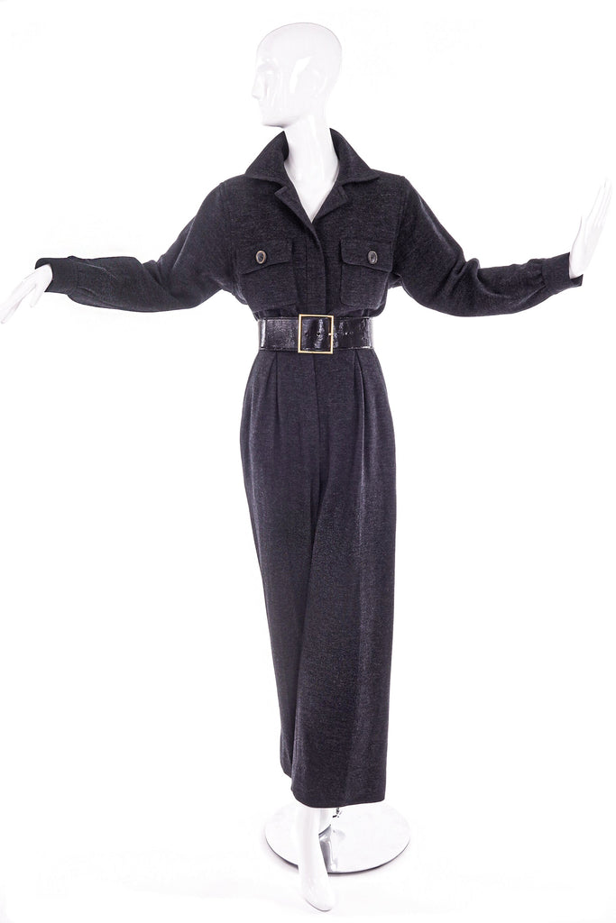 Yves Saint Laurent Rive Gauche Grey Flannel Wool Jumpsuit - BOUTIQUE PURCHASE PRICE
