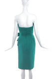 Vintage Designer Emerald Green Bustier Cocktail Dress with Bow