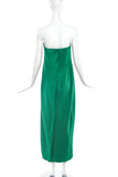 Vintage Emerald Hammered Satin Bustier Dress Halston Style