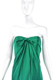 Vintage Emerald Hammered Satin Bustier Dress Halston Style
