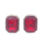 Vintage Gold Ruby Red Huge Square Costume Clip-On Earring