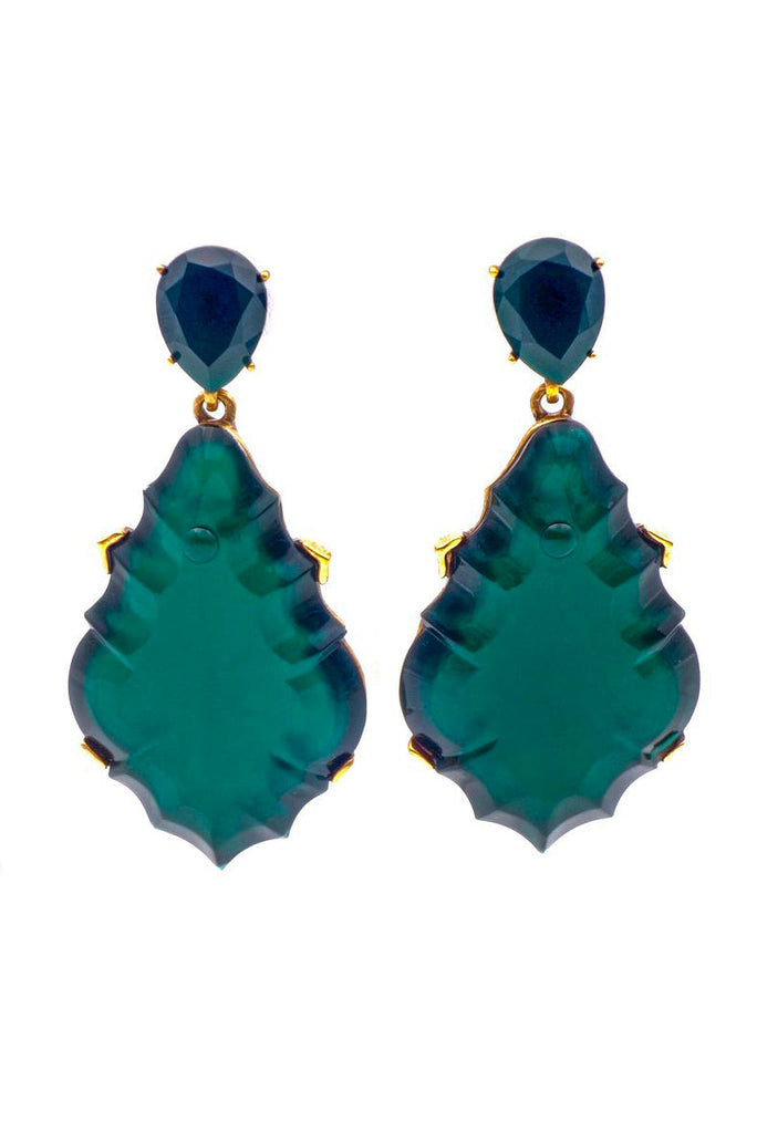 Oscar de la Renta Emerald Green Large Art Deco Teardrop Earring