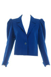 Saint Laurent Blue Garbadine Puff Sleeve Jacket - BOUTIQUE PURCHASE PRICE