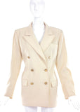 Saint Laurent Rive Gauche Creme Double Breasted Blazer with Gold Buttons