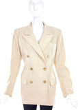 Saint Laurent Rive Gauche Creme Double Breasted Blazer with Gold Buttons