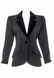 Saint Laurent Rive Gauche Black/Grey Garbadine Smoking Riding Blazer with Velvet Collar