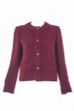 Chanel Burgundy Classic Tweed Jacket with Gold Lion Buttons - BOUTIQUE PURCHASE PRICE