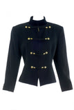 Claude Montana Black Military Jacket with Rope Trim and Gold Buttons