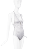 Christian Dior by John Galliano White Dior Logo Print Plunging V Neck Halterneck Bodysuit One Piece Swimsuit