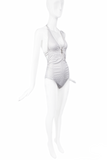 Christian Dior by John Galliano White Dior Logo Print Plunging V Neck Halterneck Bodysuit One Piece Swimsuit