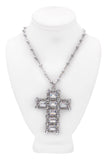 Dolce & Gabbana Silver Crystal Encrusted Cross Rosary Necklace