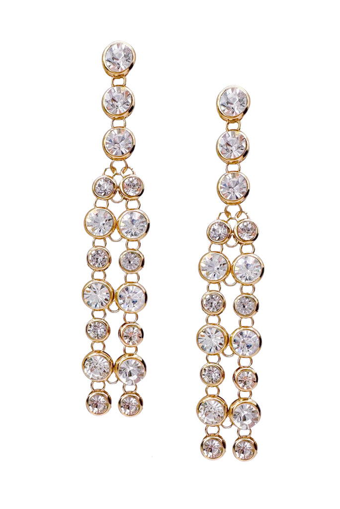 Vintage Gold Round Crystal Extra Long Shoulder Duster 5 Inch Chandelier Earrings