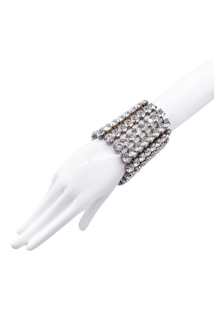 Fausto Puglisi Silver Crystal Diamond Extra Wide Cuff Bracelet