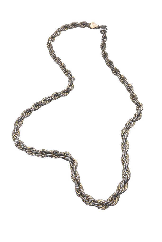 Vintage Silver Gold Sterling Heavy French Twist Long Chain Necklace