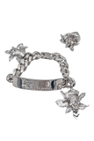 John Galliano Silver Metal Pirate Skull Feather Ring
