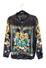 Givenchy Gold Blue Black Satin Baroque Star Print Bomber Jacket