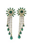 Vintage Silver Emerald Green and Diamond Cascading Rhinestone Crystal Earrings