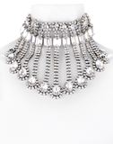 Gucci Crystal Silver Showgirl Tear Drop Peacock Fringe Choker Necklace Runway Fall 2018