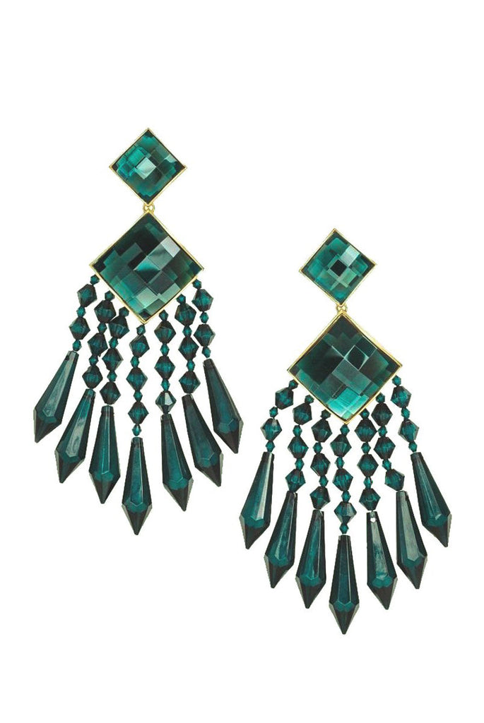Balmain Emerald Green Crystal Chandelier Earrings
