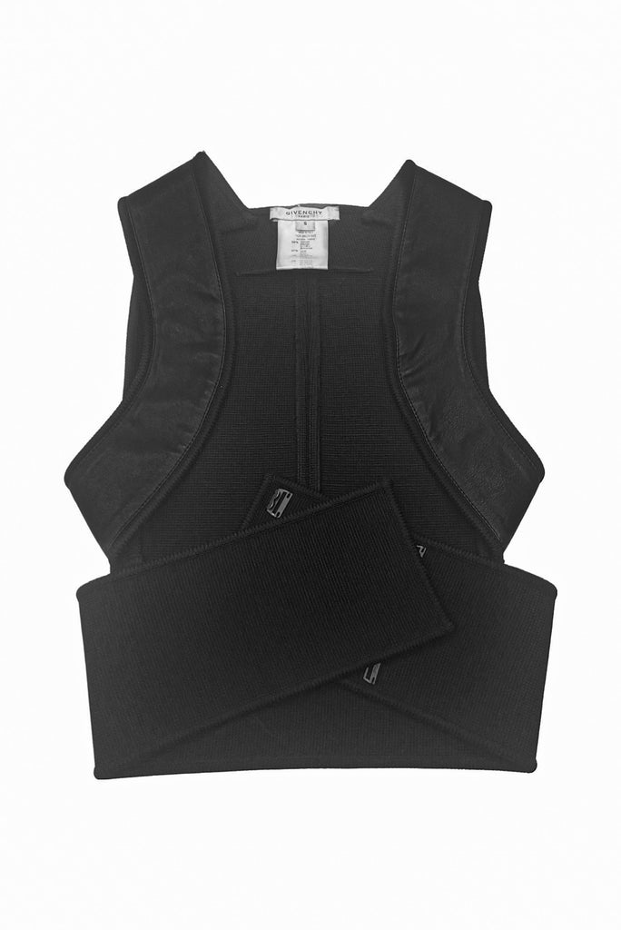 Givenchy Black Corset Halter Vest Harness Leather Shoulder Strap Knit Top