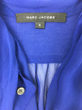Marc Jacobs Cobalt Sheer Button-Up Blouse with Bow Neck Tie