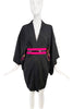 Vintage Black Silk Kimono Alexander McQueen Pink Satin Black Patent Leather Belt Spring 2008