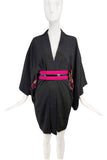 Vintage Black Silk Kimono Alexander McQueen Pink Satin Black Patent Leather Belt Spring 2008