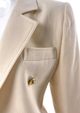 Saint Laurent Creme Pea Coat Blazer with Sphere Gold Buttons - BOUTIQUE PURCHASE PRICE