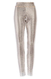 Burberry Silver Metallic Sequin Paillette Nude Stretch Leggings
