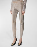 Burberry Silver Metallic Sequin Paillette Nude Stretch Leggings